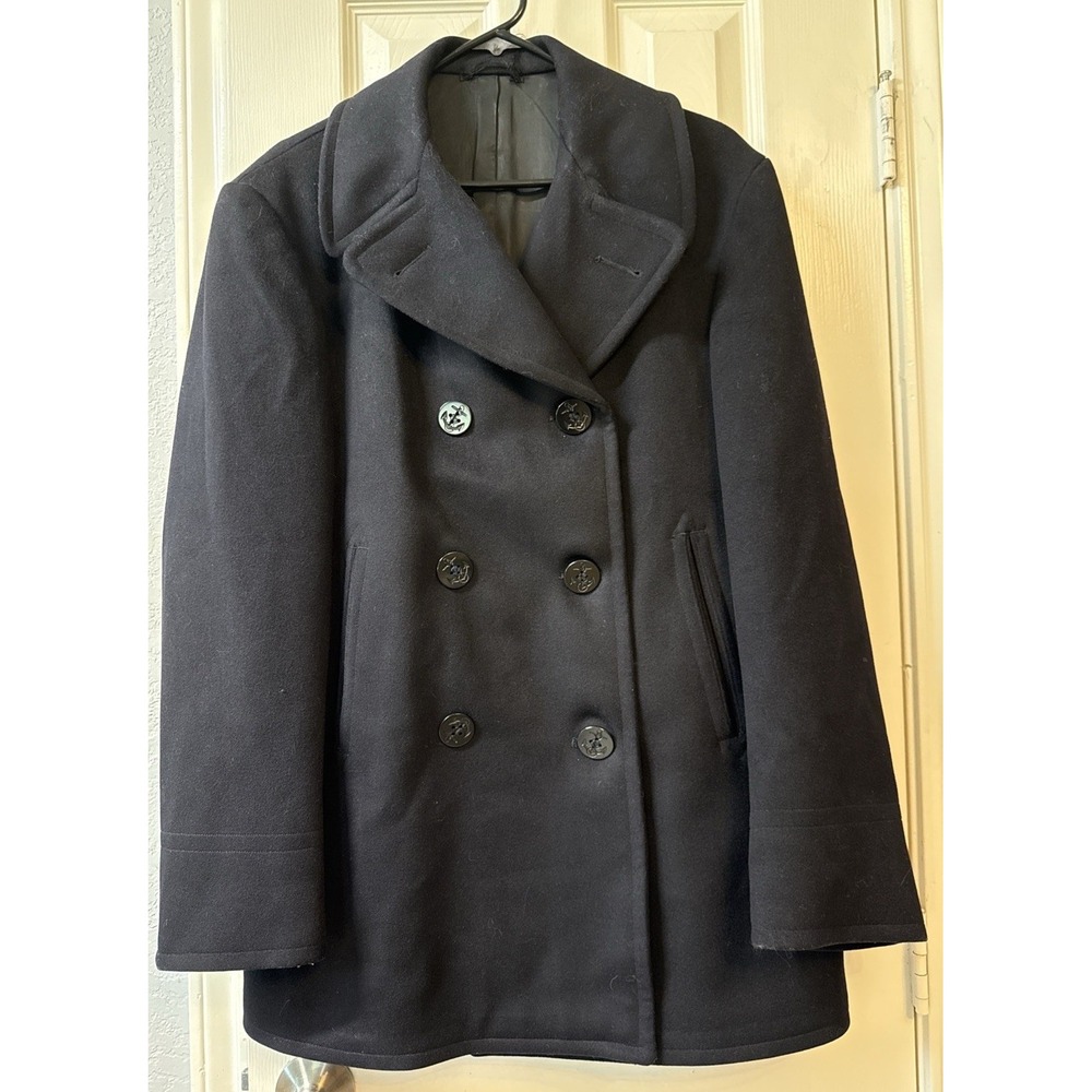 VTG US Navy Mens 38R Wool Kersey Pea Coat 1962 Double Breasted Military Issued